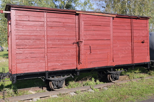 Old wooden freight wagon. Part of destroyed train. © Alex White