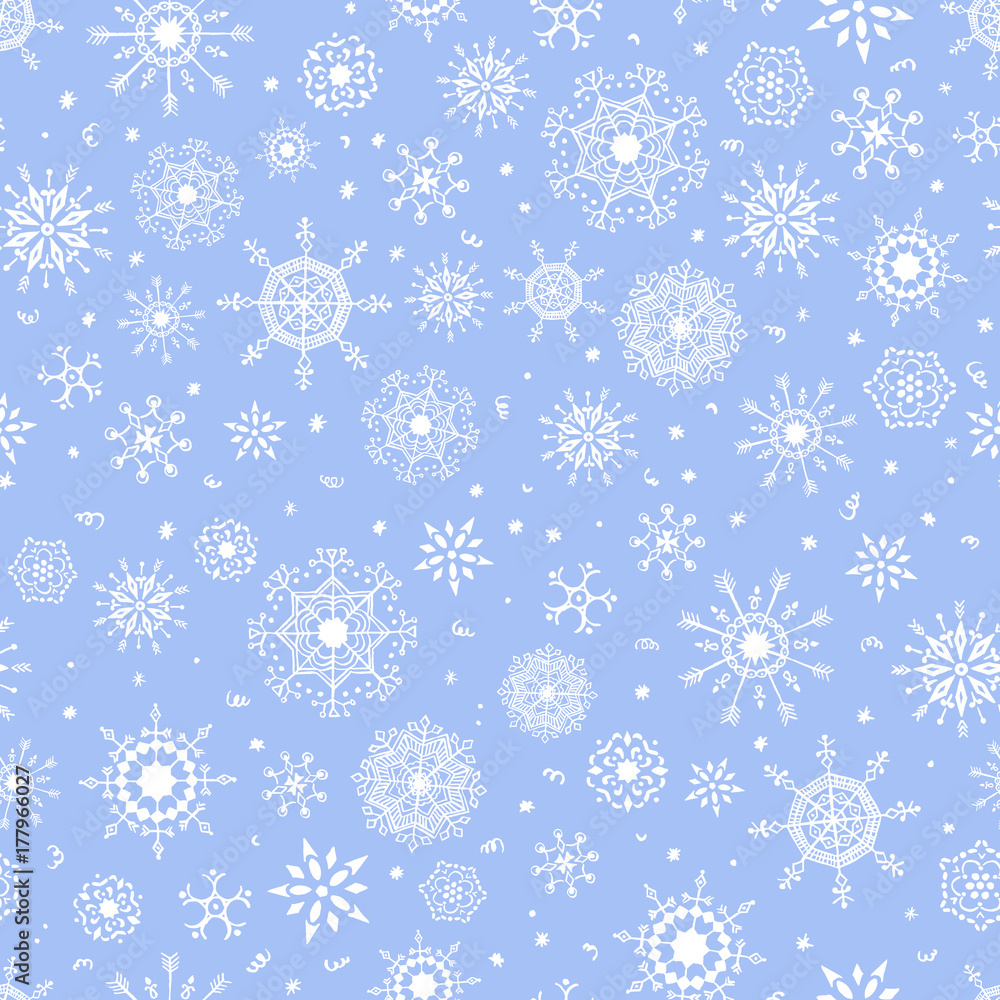 Watercolor snowflake pattern on blue background Watercolor snowflake pattern on blue background