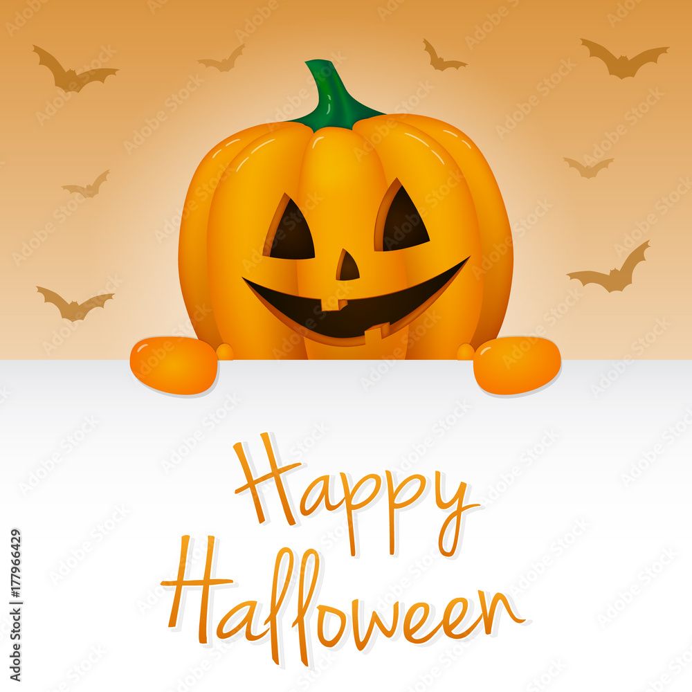 Happy Halloween - wishes with 3d pumpkin. Vector. Happy Halloween - wishes with 3d pumpkin. Vector.