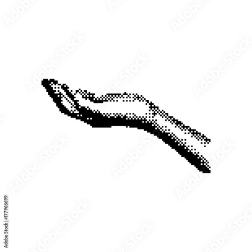 open right hand palm up 8 bit minimalistic pixel art vector illustration isolated on white background