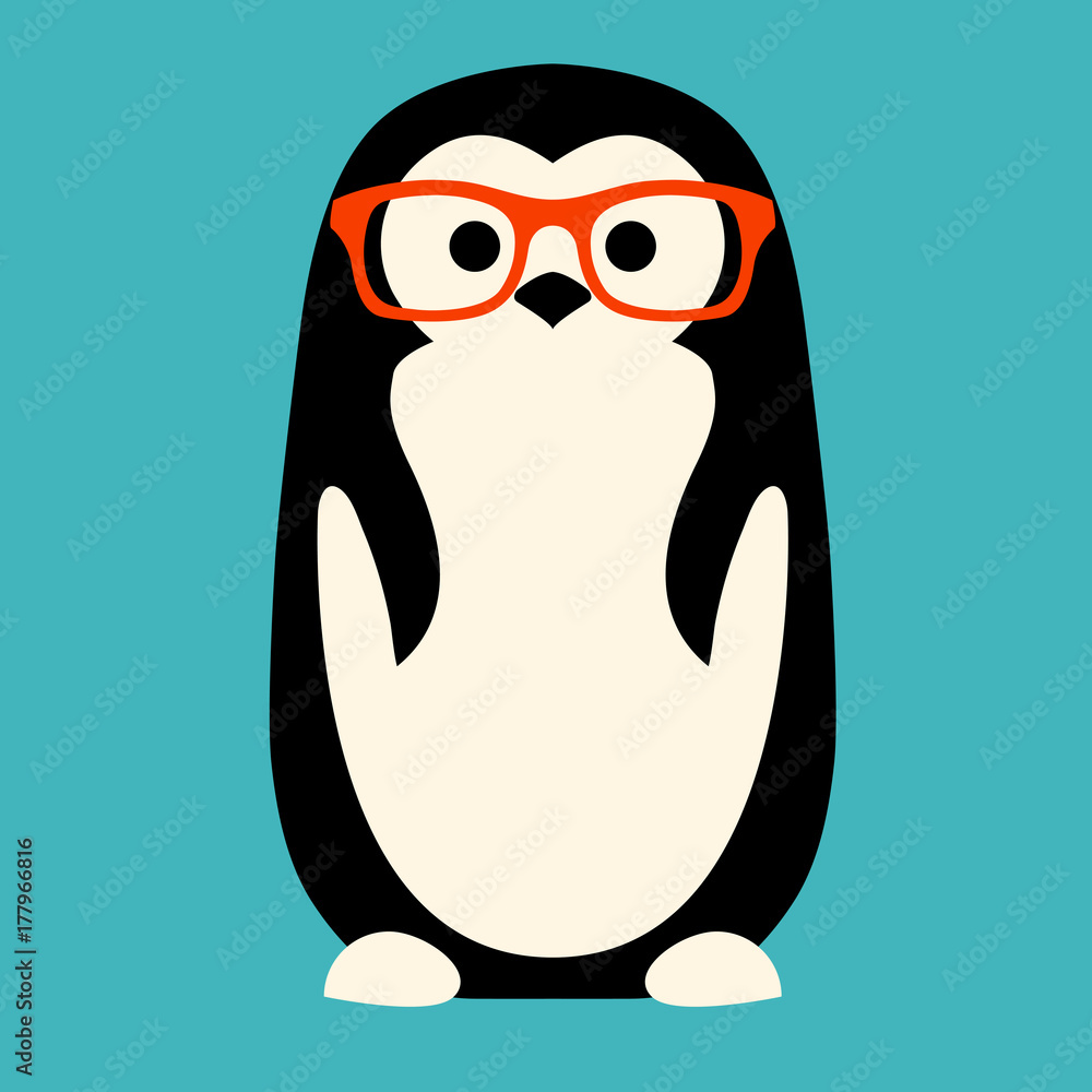 Fototapeta premium penguin in glasses vector illustration flat style