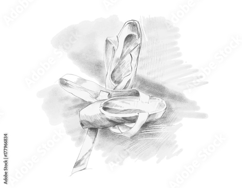Pencil sketch of Ballet shoe , vector illustration hand drawn.