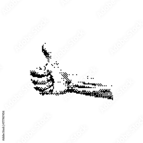 hand showing thumb up 8 bit minimalistic pixel art vector illustration isolated on white background