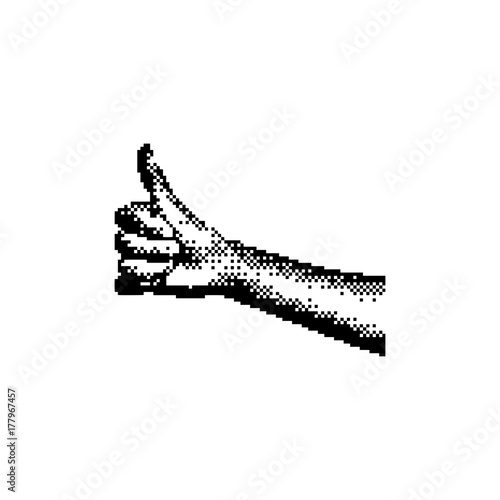 hand showing thumb up 8 bit minimalistic pixel art vector illustration isolated on white background