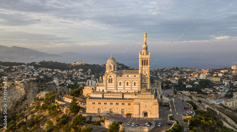 Aerial view of Notre-Dame de la Garde, symbol of Marseille