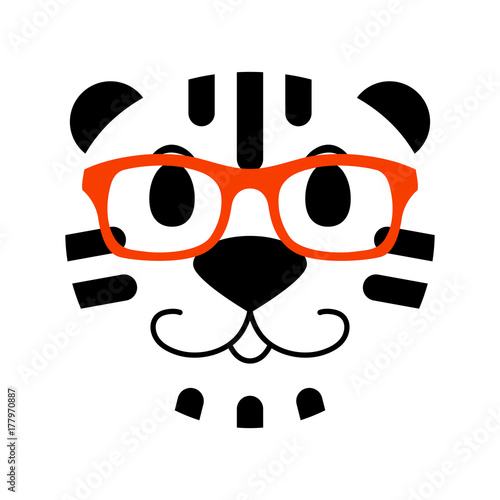 Fototapeta Naklejka Na Ścianę i Meble -  tiger head in glasses vector illustration flat style