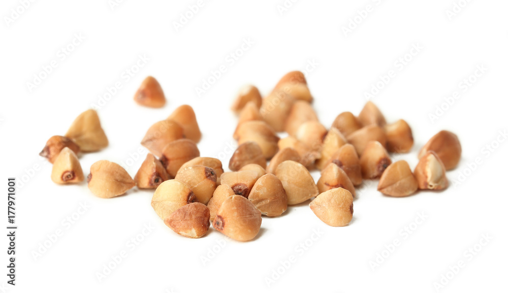 Raw buckwheat on white background Raw buckwheat on white background
