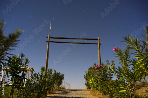 Fototapeta Naklejka Na Ścianę i Meble -  wooden gate in the night on the beach