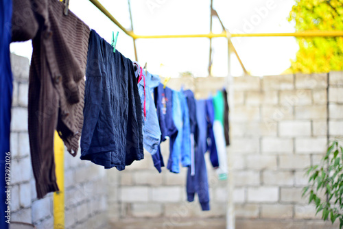 Clothes hanging to dry.