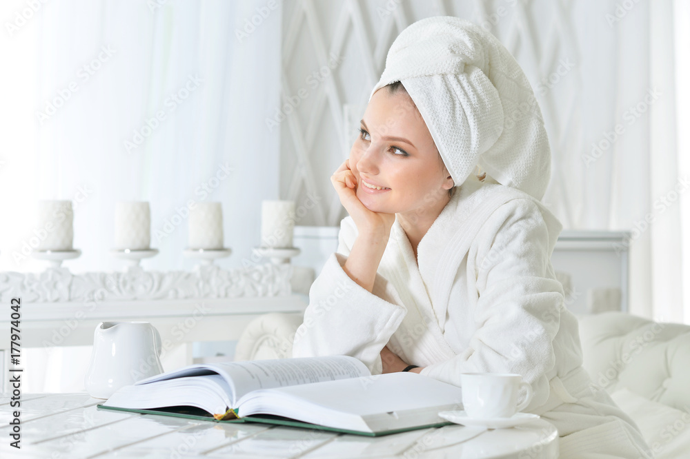 Beautiful happy girl reading book Beautiful happy girl reading book