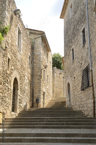 Stairs in cobblestone alley in Girona, Spain