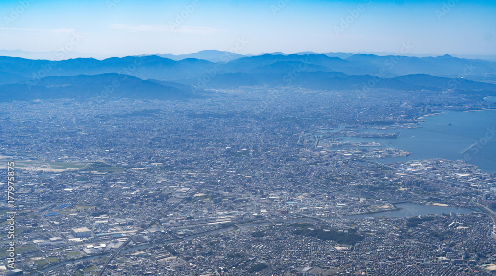 bird eye view of Fukuoka cityscape