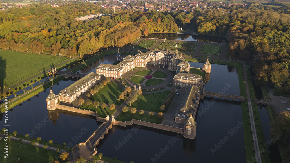 Aerial view of Nordkirchen moated castle in Germany, known as the Versailles of Westphalia