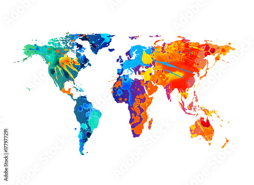 Vector silhouette of world map. Splash paint