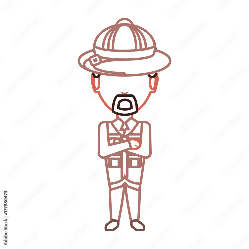 flat line colored safari man over white background vector illustration flat line colored safari man over white background vector illustration