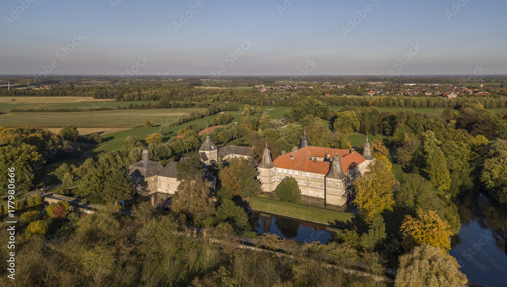 Aerial view of Westerwinkel moated castle in North-Rhine Westphalia