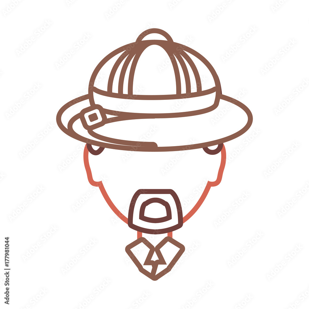 flat line colored man face with safari hat over white background vector illustration flat line colored man face with safari hat over white background vector illustration