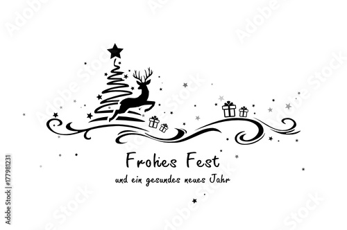 Weihnachtskarte Elch und Baum