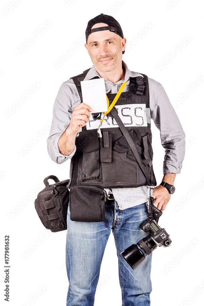 military press photographer with a professional camera. military press photographer with a professional camera.