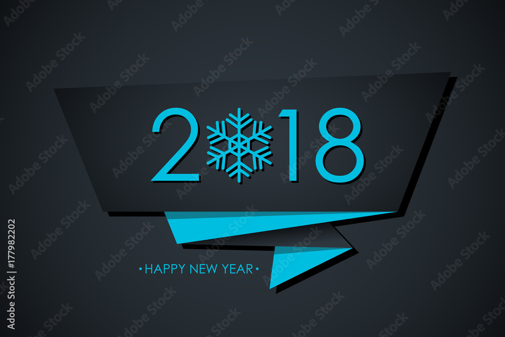 2018 Happy New Year banner with blue colored elements and black background. Vector illustration. 2018 Happy New Year banner with blue colored elements and black background. Vector illustration.
