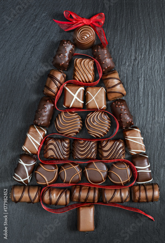 Chocolate Christmas tree on stone table