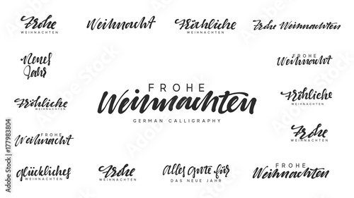 German lettering Frohe Weihnachten, Frohliche Weihnachten.