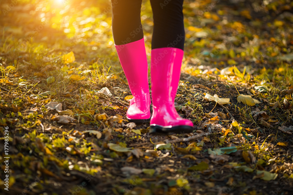 Pregnant woman walking in autumn park