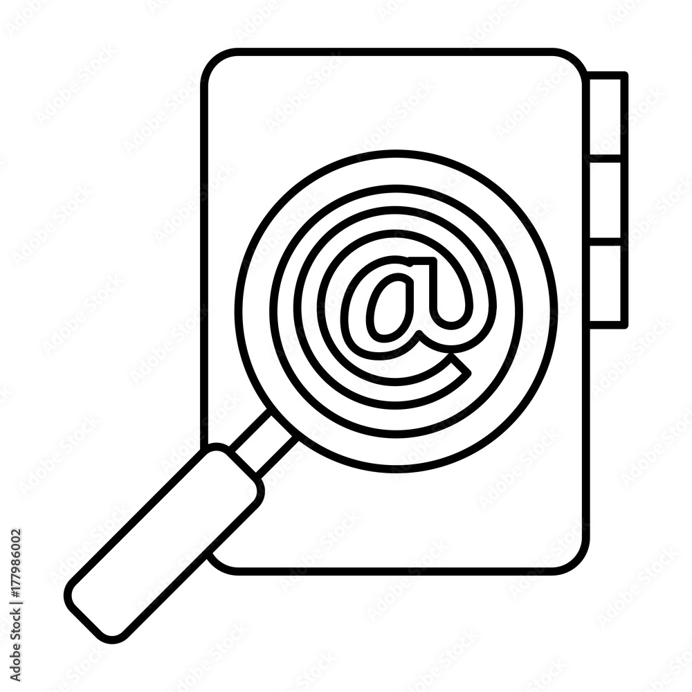 folder document with arroba symbol and magnifying glass folder document with arroba symbol and magnifying glass