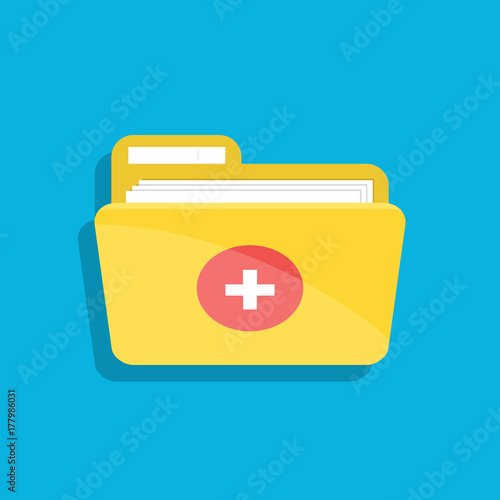 Icon of the medical folder for documents. For web, mobile and computer applications. Flat illustration isolated on color background.