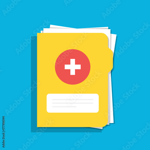Icon of the medical folder for documents. For web, mobile and computer applications. Flat illustration isolated on color background.