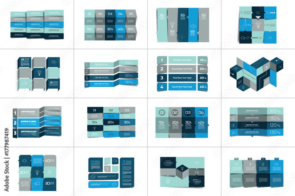 Big set of tables, schedules, banners. Step by step infographic. - obrazy, fototapety, plakaty 