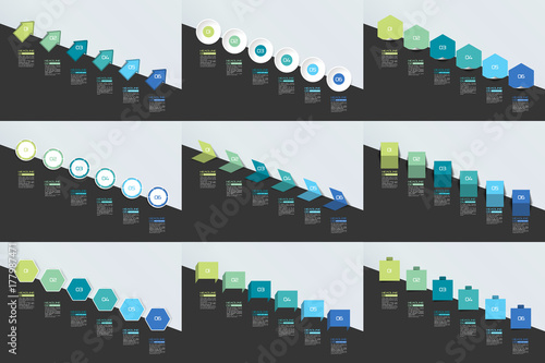 Mega set of Infographics timeline banners, charts. Step by step report templates. Vector.