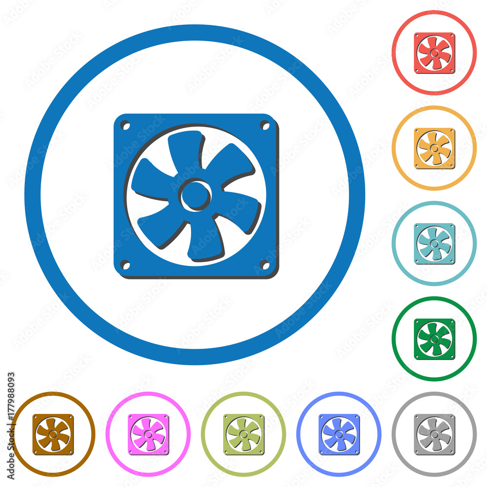 Computer fan icons with shadows and outlines Computer fan icons with shadows and outlines
