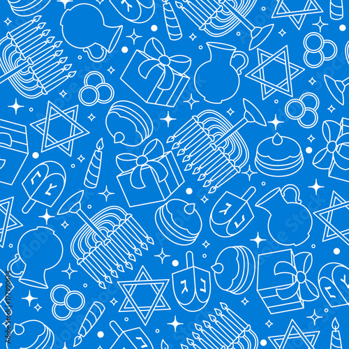 Happy Hanukkah celebration seamless pattern with holiday objects