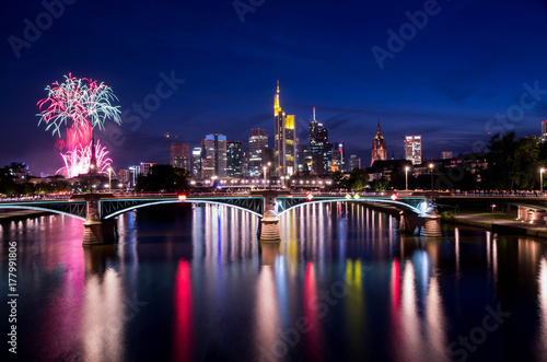 Fireworks in Frankfurt am Main city during Mainfest in Frankfurt, Germany