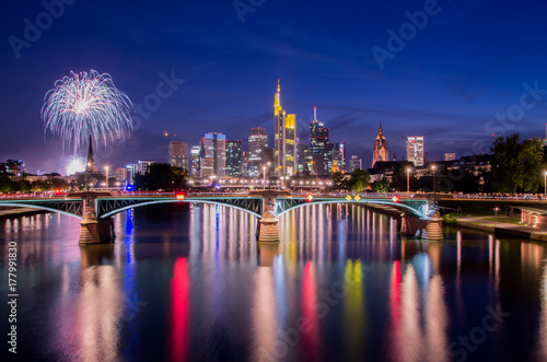 Fireworks in Frankfurt am Main city during Mainfest in Frankfurt, Germany