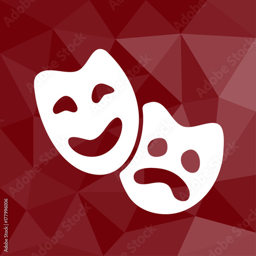 Masken - Theater - Icon mit geometrischem Hintergrund rot