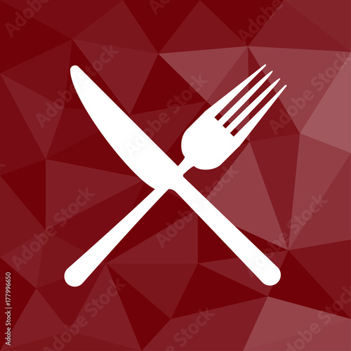 Gabel und Messer - Besteck - Icon mit geometrischem Hintergrund rot