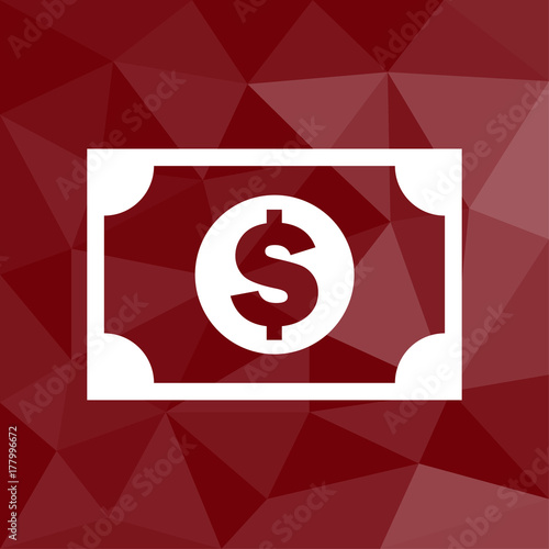 Geldschein Dollar - Icon mit geometrischem Hintergrund rot