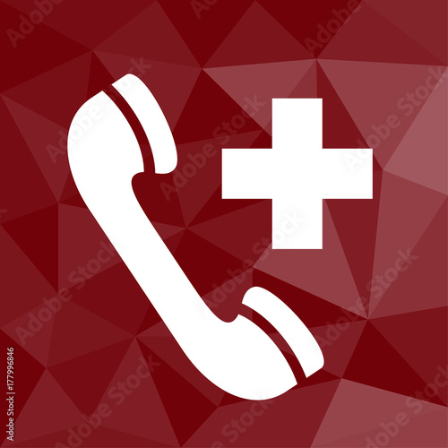 Telefon - Notfall - Icon mit geometrischem Hintergrund rot