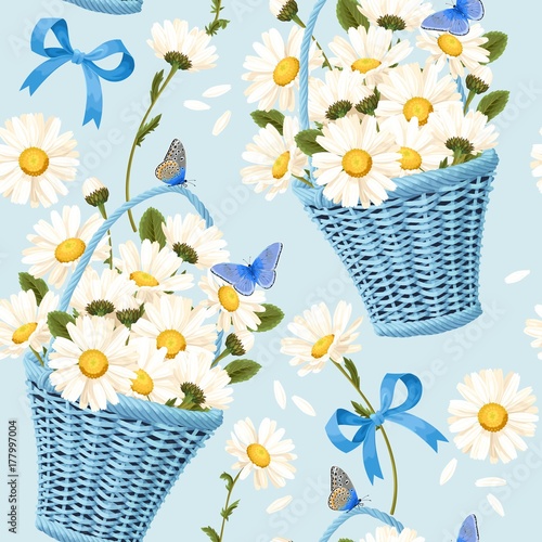 Seamless baskets of camomiles