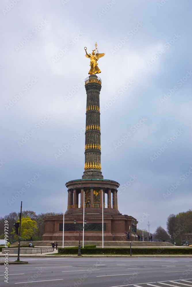 Victory Column Siegessäule in Berlin on a cloudy day