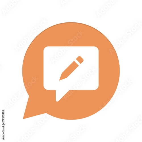 Orangene Sprechblase rund - Sprechblase mit Stift
