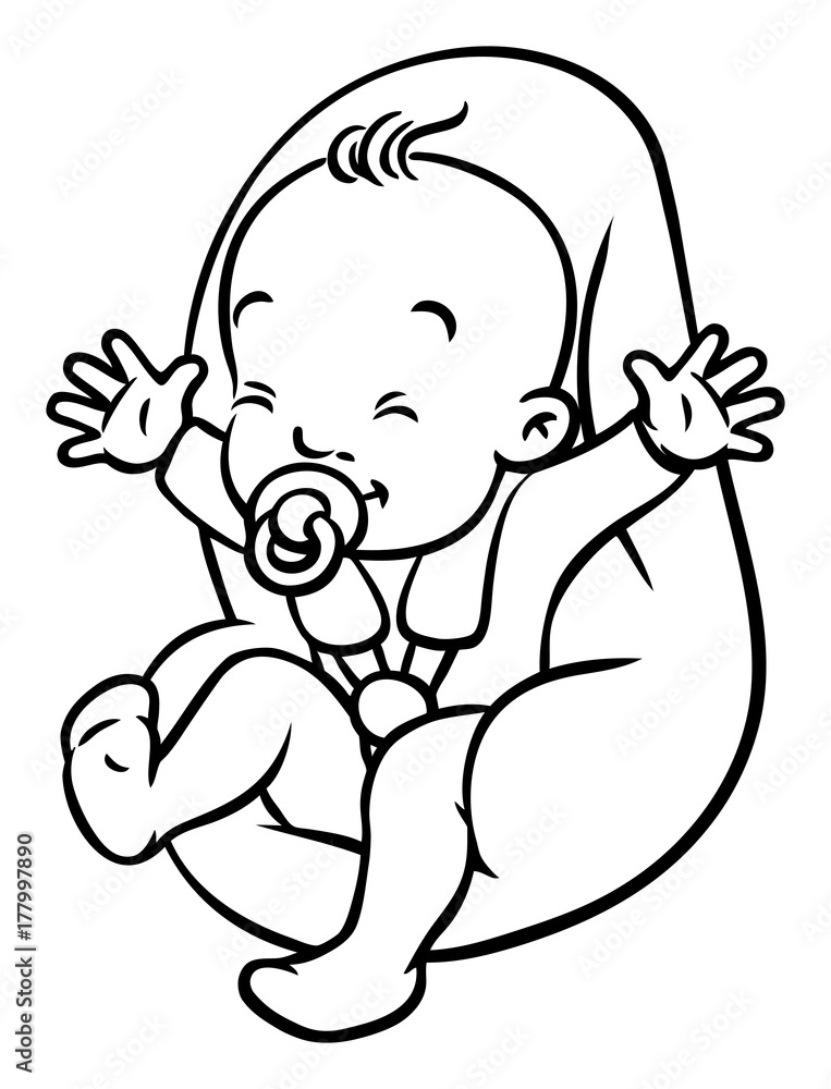 Funny small baby with dummy in the car seat Funny small baby with dummy in the car seat