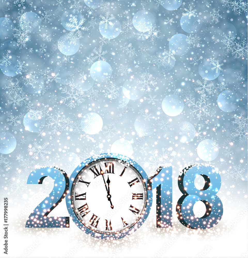 Fototapeta premium 2018 New Year background with clock.