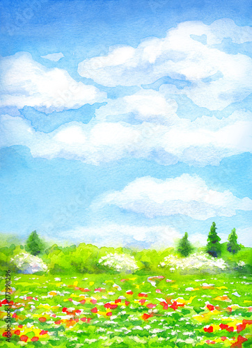 Watercolor landscape of series of 