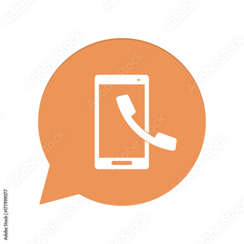 Orangene Sprechblase rund - Telefon mit Handy