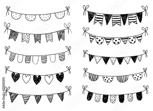 Vector set with hand drawn doodle buntings