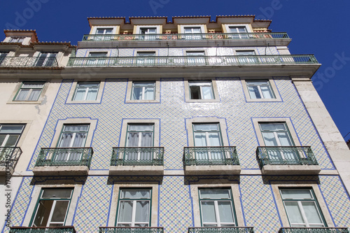 Tiled facade of building in Lisbon, Portugal