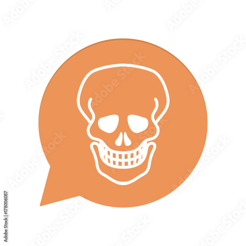 Orangene Sprechblase rund - Totenkopf